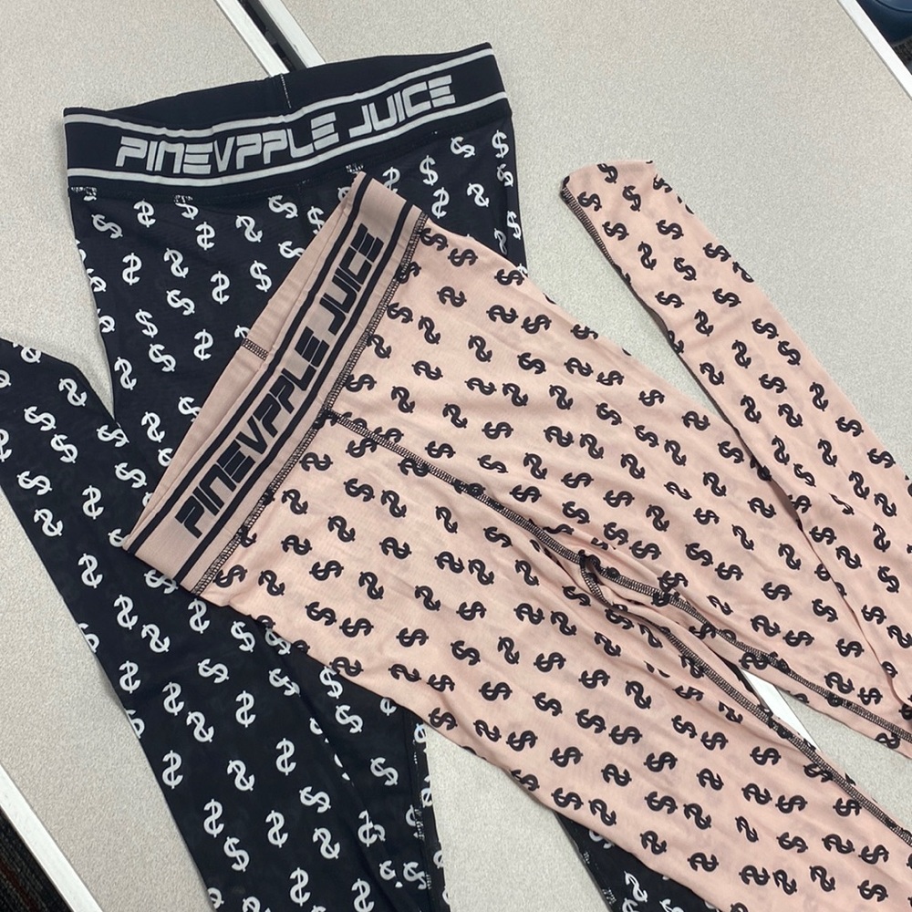 Powder pink & black or Black & white closed-toe sheer leggings